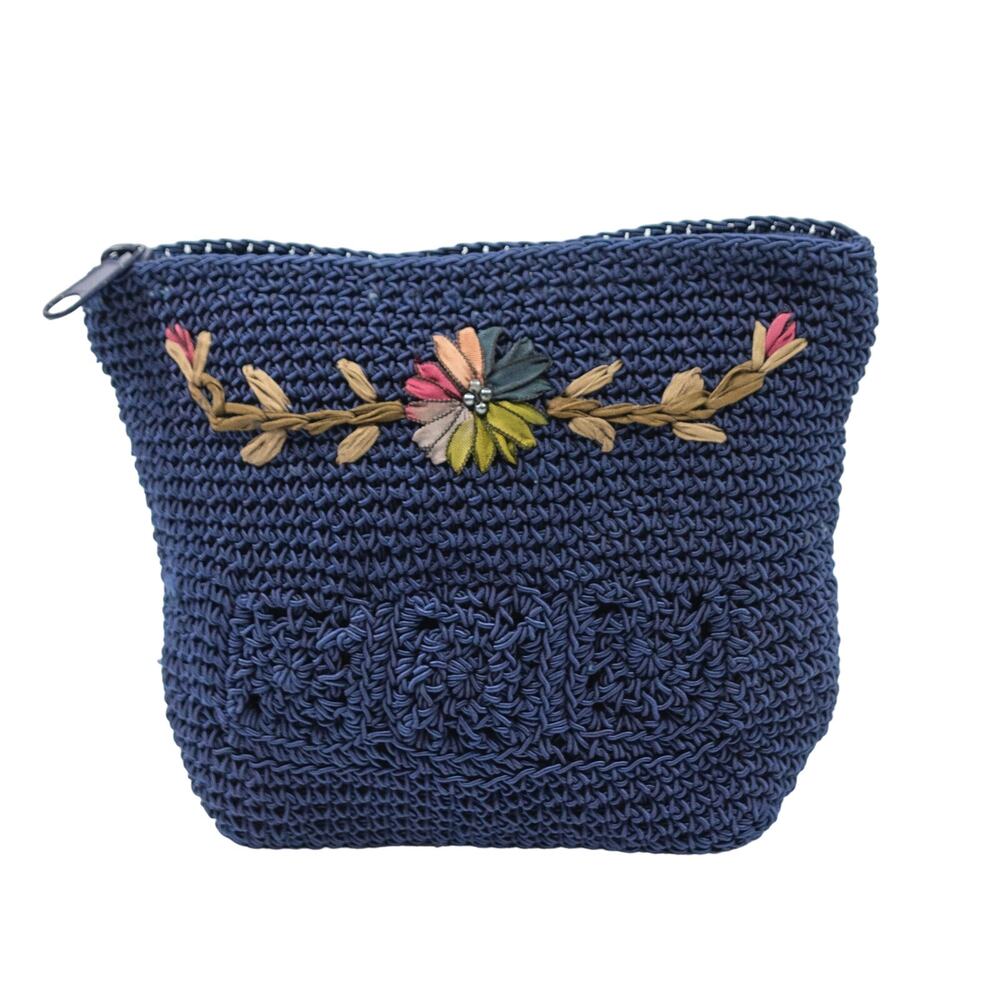Vintage Crochet Clutch Bag With Ribbon Embroidery
